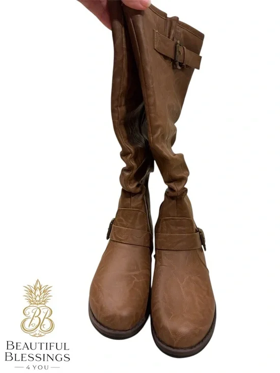 Journee Collection Women’s/Girl’s Mid-Calf Buckle Detail Riding Boots - Brown - Picture 2 of 9